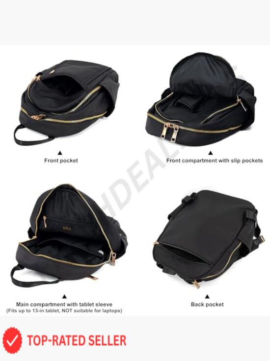 Compact Fashion Backpack Purse Gold-Tone Hardware Water-Resistant Nylon Daypack main image 6